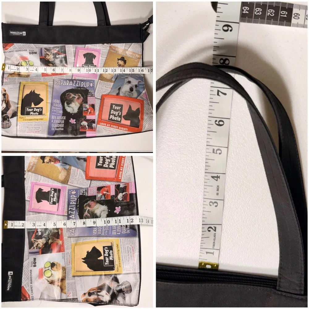 Paparazzi Pup Just Depaws Dog Magazine Print Tote Bag Y2K Novelty Black Large